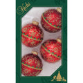 Glass Christmas Tree Ornaments - 67mm/2.63" [4 Pieces] Decorated Balls from Christmas by Krebs Seamless Hanging Holiday Decor (Red & Velvet w/ Glitterlace and Braid)