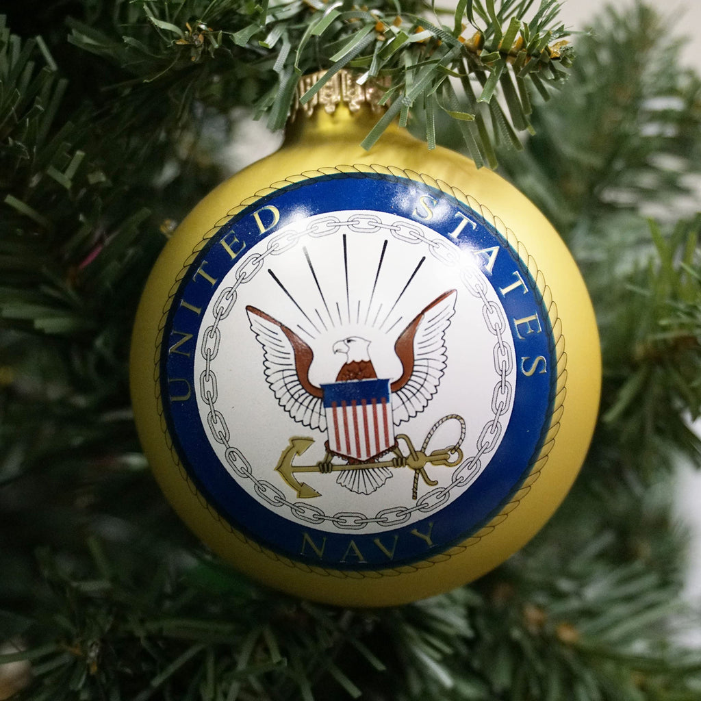 Christmas Tree Ornaments Made in the USA - 80mm / 3.25" Decorated Collectible Glass Balls from Christmas by Krebs - Handmade Hanging Holiday Decoration for Trees (USN with Established Date)