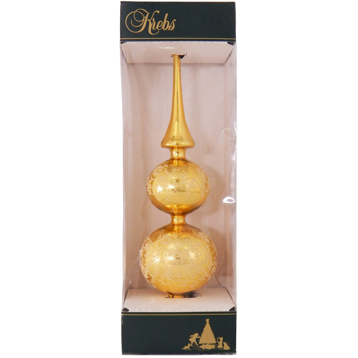 Christmas Treetop - Decorated Glass Treetop from Christmas by Krebs - Handmade Seamless Holiday Decorations for Trees (13" Honey Gold Shine with Floral Glitterlace)