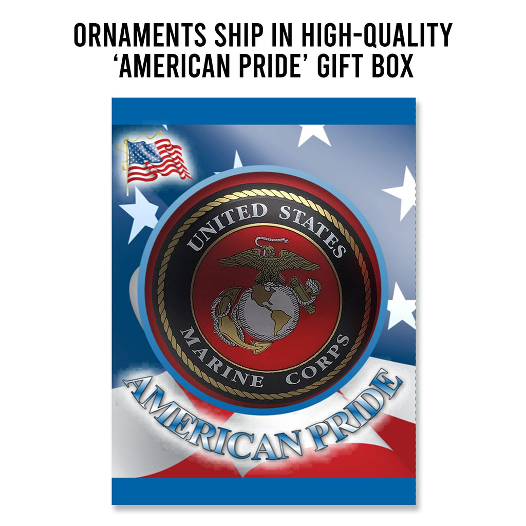 Christmas Tree Ornaments Made in the USA - 80mm / 3.25" Decorated Collectible Glass Balls from Christmas by Krebs - Handmade Hanging Holiday Decorations for Trees (Marine Corps Seal and Established Date, Silk)