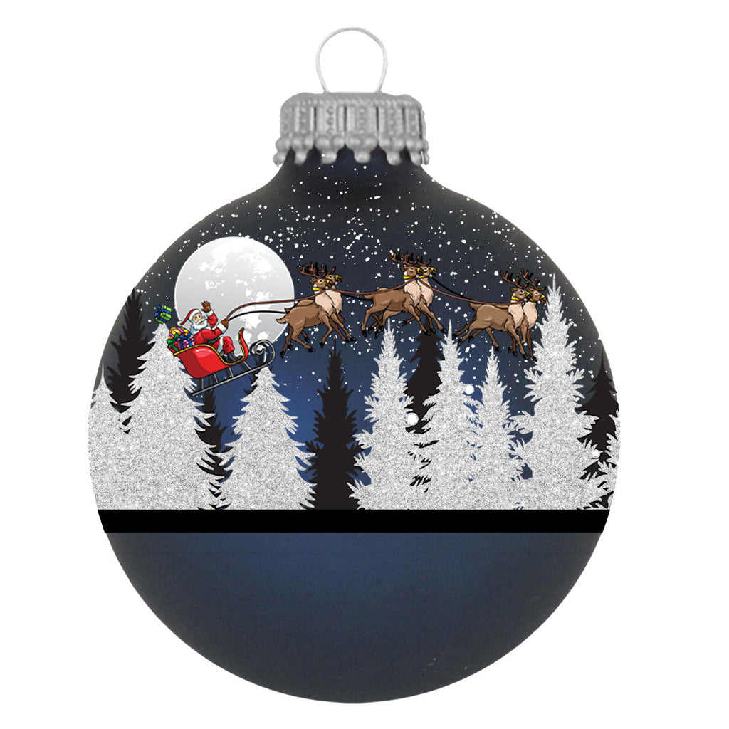 Glass Christmas Tree Ornaments - 67mm/2.63" [4 Pieces] Decorated Balls from Christmas by Krebs Seamless Hanging Holiday Decor (Midnight Haze Blue with Spirit of Christmas)