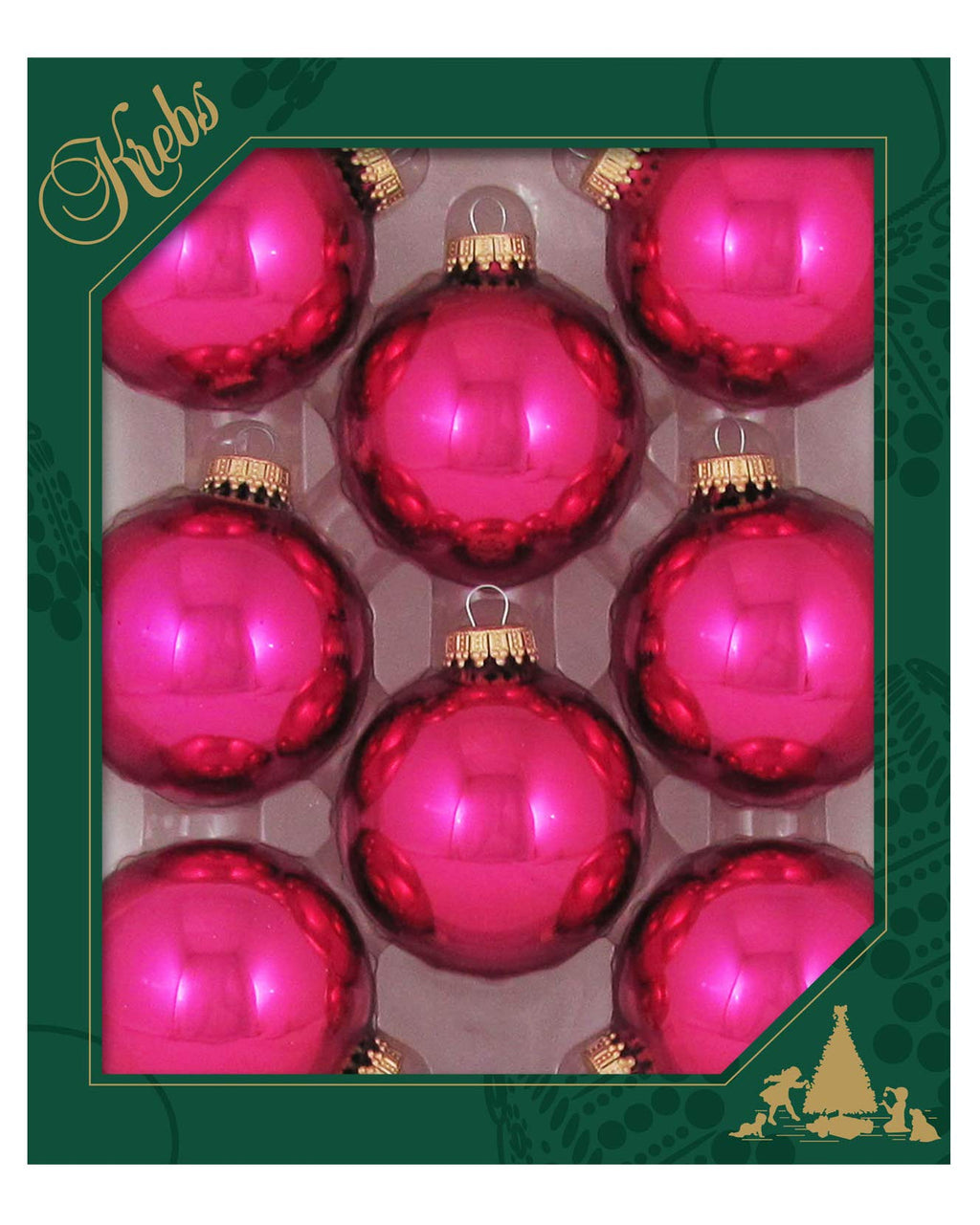 Christmas By Krebs Made in The USA Designer Seamless Glass Christmas Ball Ornaments, 2 5/8" (67mm), 8 Pieces (Shiny Cabernet Pink)