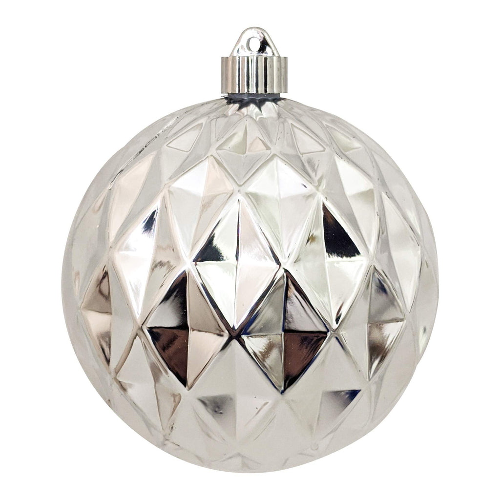 Christmas By Krebs 6" (150mm) Diamond Shiny Looking Glass Silver [2 Pieces] Solid Commercial Grade Indoor and Outdoor Shatterproof Plastic, UV and Water Resistant Ball Ornament Decorations