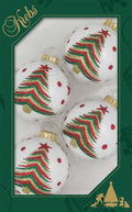 Glass Christmas Tree Ornaments - 67mm/2.63" [4 Pieces] Decorated Balls from Christmas by Krebs Seamless Hanging Holiday Decor (Porcelain White with Christmas Tree)