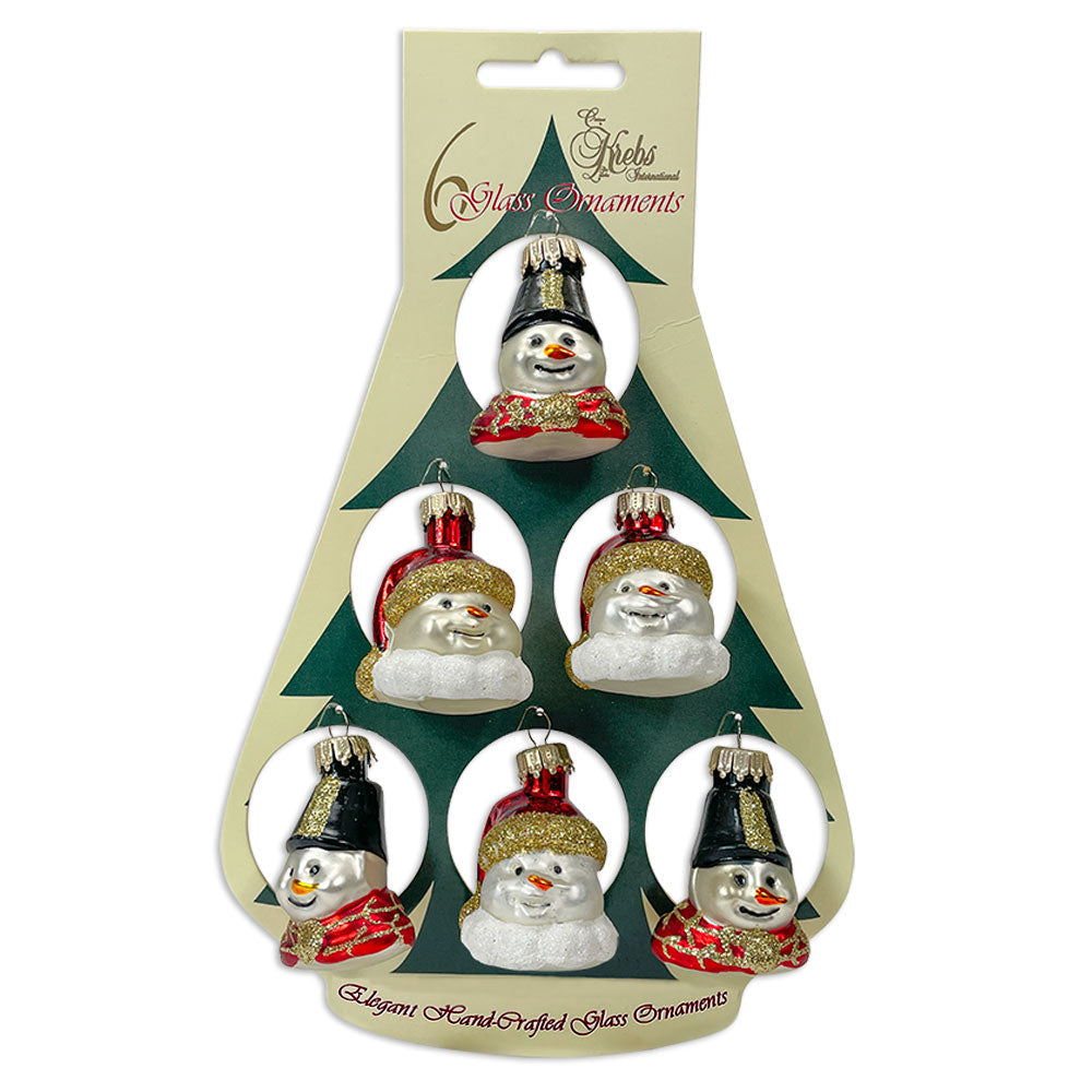 Christmas By Krebs Blown Glass  Collectible Tree Ornaments (1 3/4" Mini Snowman Head - 6 Pieces)