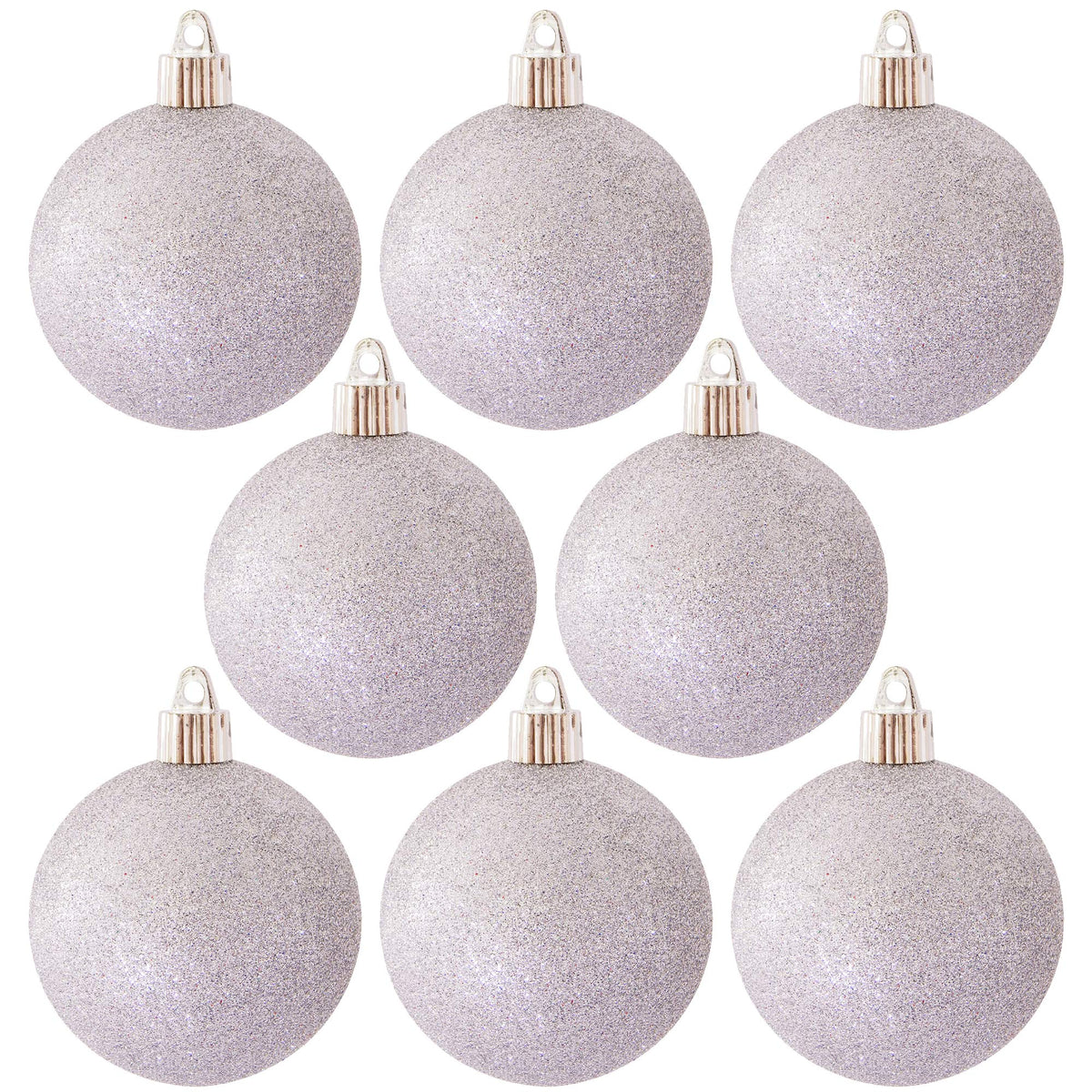 Christmas By Krebs 3 1/4" (80mm) Silver Glitter [8 Pieces] Solid Commercial Grade Indoor and Outdoor Shatterproof Plastic, Water Resistant Ball Ornament Decorations