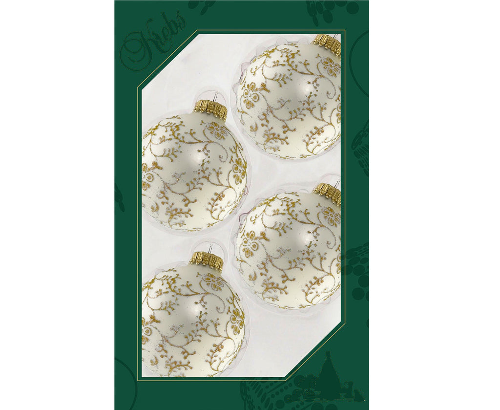 Glass Christmas Tree Ornaments - 67mm/2.63" [4 Pieces] Decorated Balls from Christmas by Krebs Seamless Hanging Holiday Decor (Classic Antique Velvet with Gold Glitterlace)
