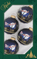 Glass Christmas Tree Ornaments - 67mm/2.63" [4 Pieces] Decorated Balls from Christmas by Krebs Seamless Hanging Holiday Decor (Velvet Blue with Night Before Christmas)