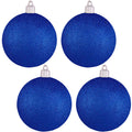 Christmas By Krebs 4" (100mm) Dark Blue Glitter [4 Pieces] Solid Commercial Grade Indoor and Outdoor Shatterproof Plastic, Water Resistant Ball Ornament Decorations