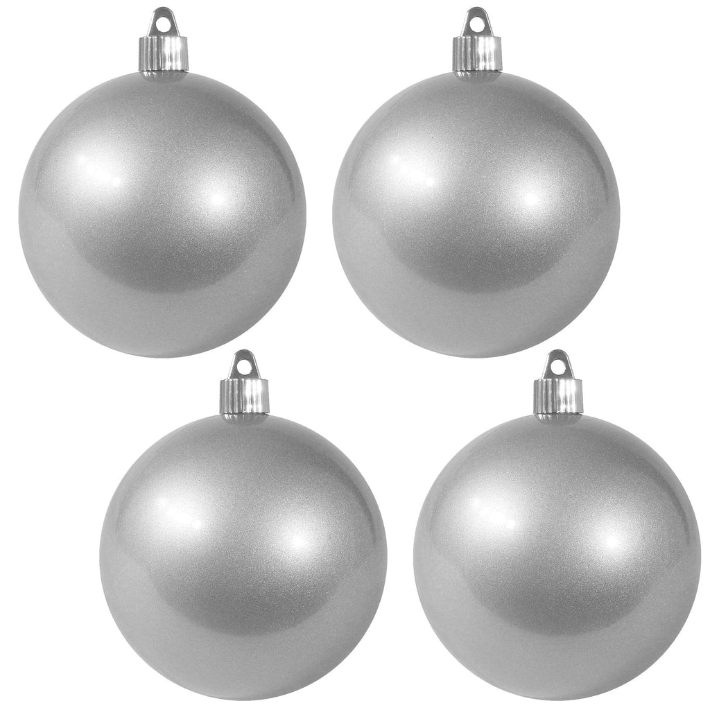 Christmas By Krebs 4" (100mm) Candy Silver [4 Pieces] Solid Commercial Grade Indoor and Outdoor Shatterproof Plastic, UV and Water Resistant Ball Ornament Decorations