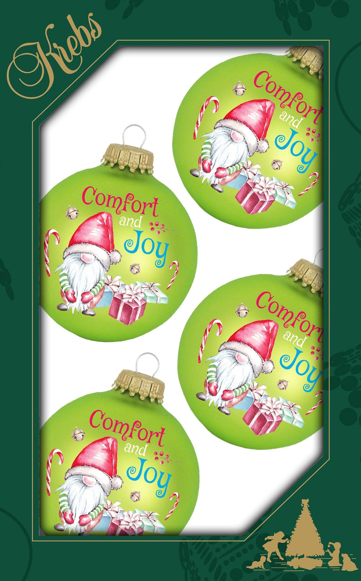 Parrot Green 2 5/8" Ball with Comfort and Joy Gnome (4)