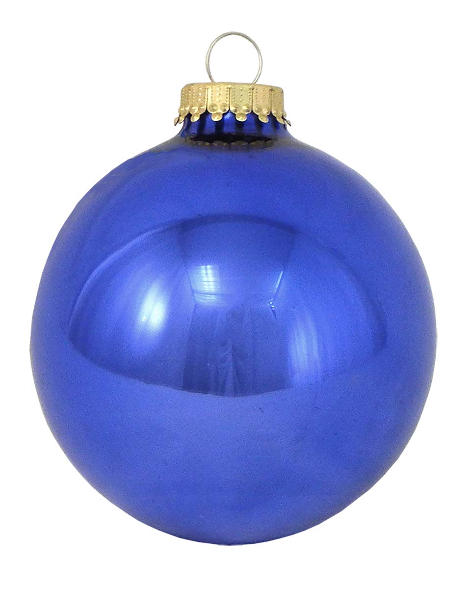 Glass Christmas Tree Ornaments - 80mm / 3.25" [4 Pieces] Designer Balls from Christmas By Krebs Seamless Hanging Holiday Decor (Victoria Blue Shine)
