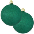 Christmas By Krebs 6" (150mm) Emerald Green Glitter [2 Pieces] Solid Commercial Grade Indoor and Outdoor Shatterproof Plastic, Water Resistant Ball Ornament Decorations