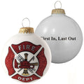 Christmas Tree Ornaments - 80mm / 3.25" Decorated Collectible Glass Balls from Christmas by Krebs - Handmade Hanging Holiday Decorations for Trees (Fire Department Logo)
