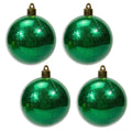 Christmas By Krebs 4" (100mm) Green Sparkle [4 Pieces] Solid Commercial Grade Indoor and Outdoor Shatterproof Plastic, Water Resistant Ball Ornament Decorations