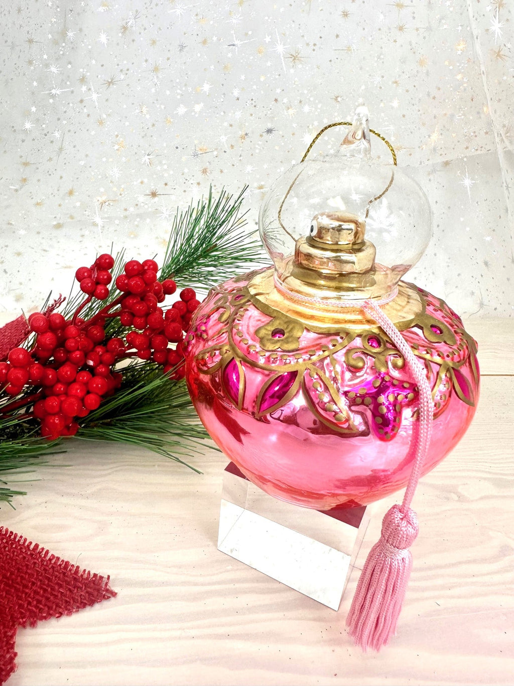 Christmas By Krebs Blown Glass  Collectible Tree Ornaments  (4 1/4" Perfume Bottle)