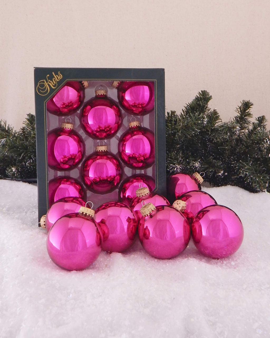 Christmas By Krebs Made in The USA Designer Seamless Glass Christmas Ball Ornaments, 2 5/8" (67mm), 8 Pieces (Shiny Cabernet Pink)