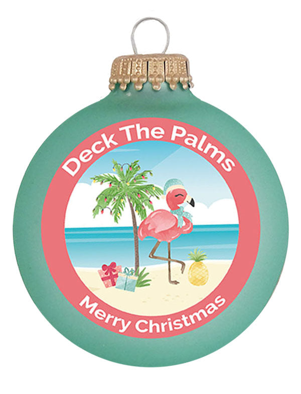 Glass Christmas Tree Ornaments - 67mm/2.63" [4 Pieces] Decorated Balls from Christmas by Krebs Seamless Hanging Holiday Decor (Mermaid Velvet with Holiday Flamingo)