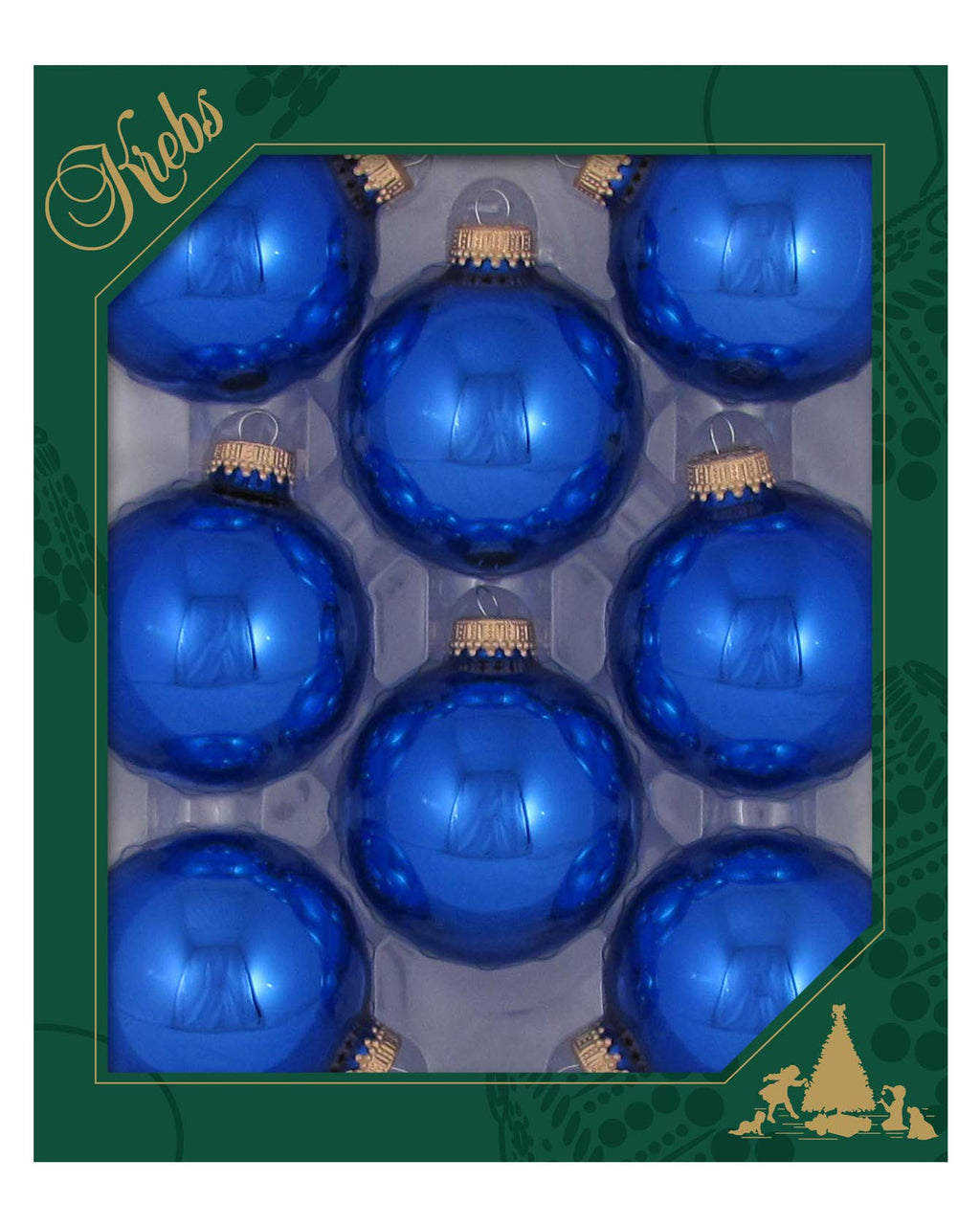 Christmas By Krebs Made in The USA Designer Seamless Glass Christmas Ball Ornaments, 2 5/8" (67mm), 8 Pieces (Shiny Victoria Blue)