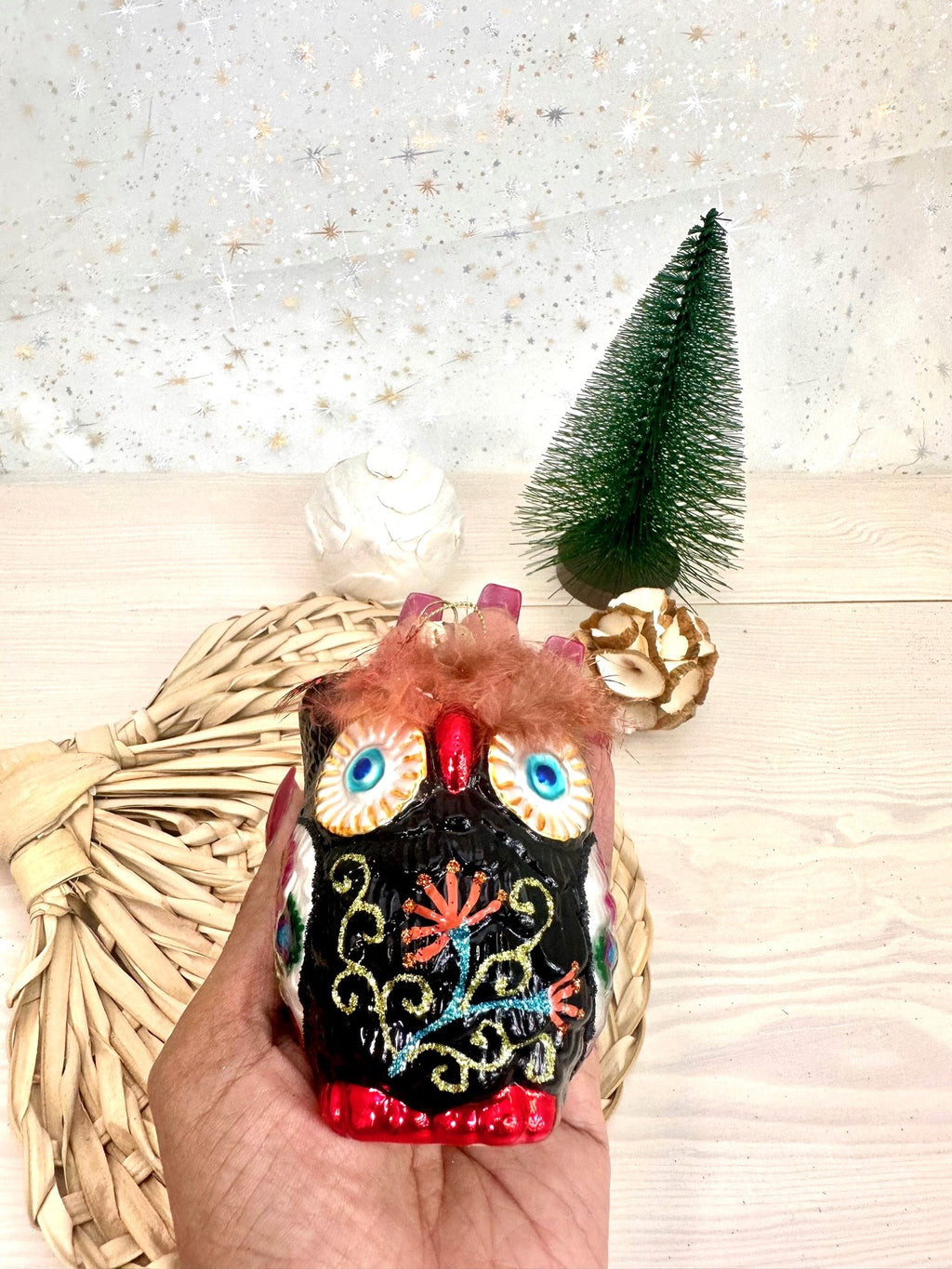 Christmas By Krebs Blown Glass  Collectible Tree Ornaments  (3 3/4" Boho Owl)