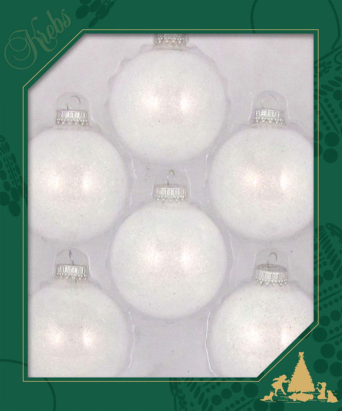 Glass Christmas Tree Ornaments - 67mm / 2.63" [6 Pieces] Designer Balls from Christmas By Krebs Seamless Hanging Holiday Decor (Snow Sparkle)