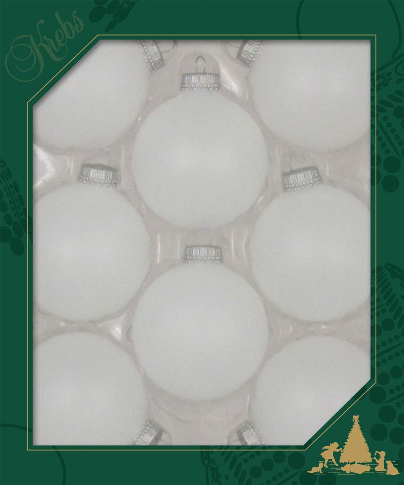 Christmas By Krebs 2 5/8" (67mm) Seamless Glass Ornament [8 Pieces], Decorated Designer Heirloom (Snow White with Silver Caps)