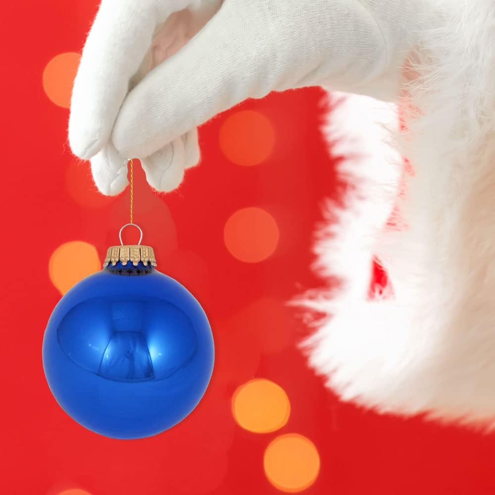 Glass Christmas Tree Ornaments - 50mm / 2" [12 Pieces] Designer Balls from Christmas by Krebs - Handmade Seamless Hanging Holiday Decorations for Trees (Victoria Blue)