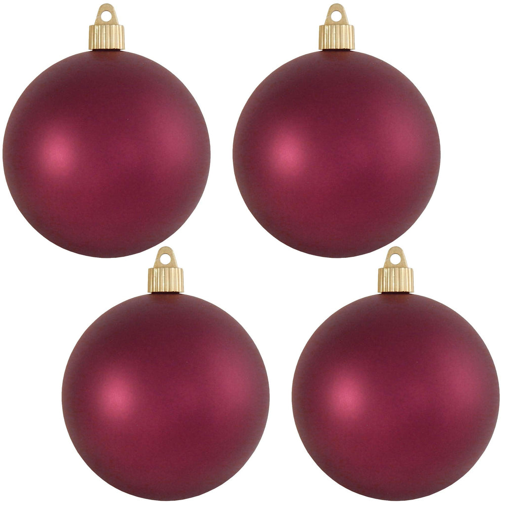 Christmas By Krebs 4" (100mm) Velvet Bayberry Red [4 Pieces] Solid Commercial Grade Indoor and Outdoor Shatterproof Plastic, UV and Water Resistant Ball Ornament Decorations