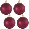 Christmas By Krebs 4" (100mm) Velvet Bayberry Red [4 Pieces] Solid Commercial Grade Indoor and Outdoor Shatterproof Plastic, UV and Water Resistant Ball Ornament Decorations
