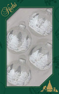 Glass Christmas Tree Ornaments - 67mm/2.63" [4 Pieces] Decorated Balls from Christmas by Krebs Seamless Hanging Holiday Decor (Clear with Silver and White Trees)