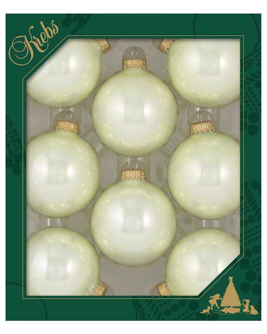 Christmas By Krebs Made in The USA Designer Seamless Glass Christmas Ball Ornaments, 2 5/8" (67mm), 8 Pieces (Shiny Pearl)
