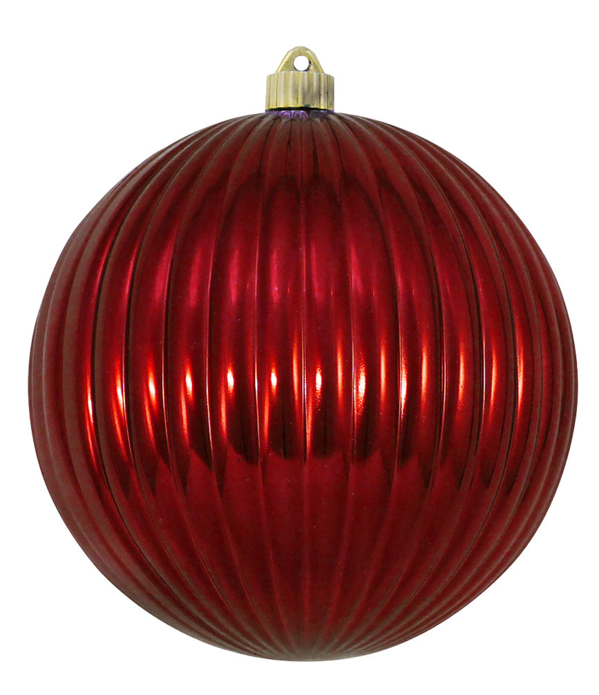 Christmas By Krebs 6" (150mm) Ribbed Shiny Sonic Red [2 Pieces] Solid Commercial Grade Indoor and Outdoor Shatterproof Plastic, UV and Water Resistant Ball Ornament Decorations