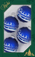Glass Christmas Tree Ornaments - 67mm/2.63" [4 Pieces] Decorated Balls from Christmas by Krebs Seamless Hanging Holiday Decor (Royal Velvet Blue with Santa Over Village)