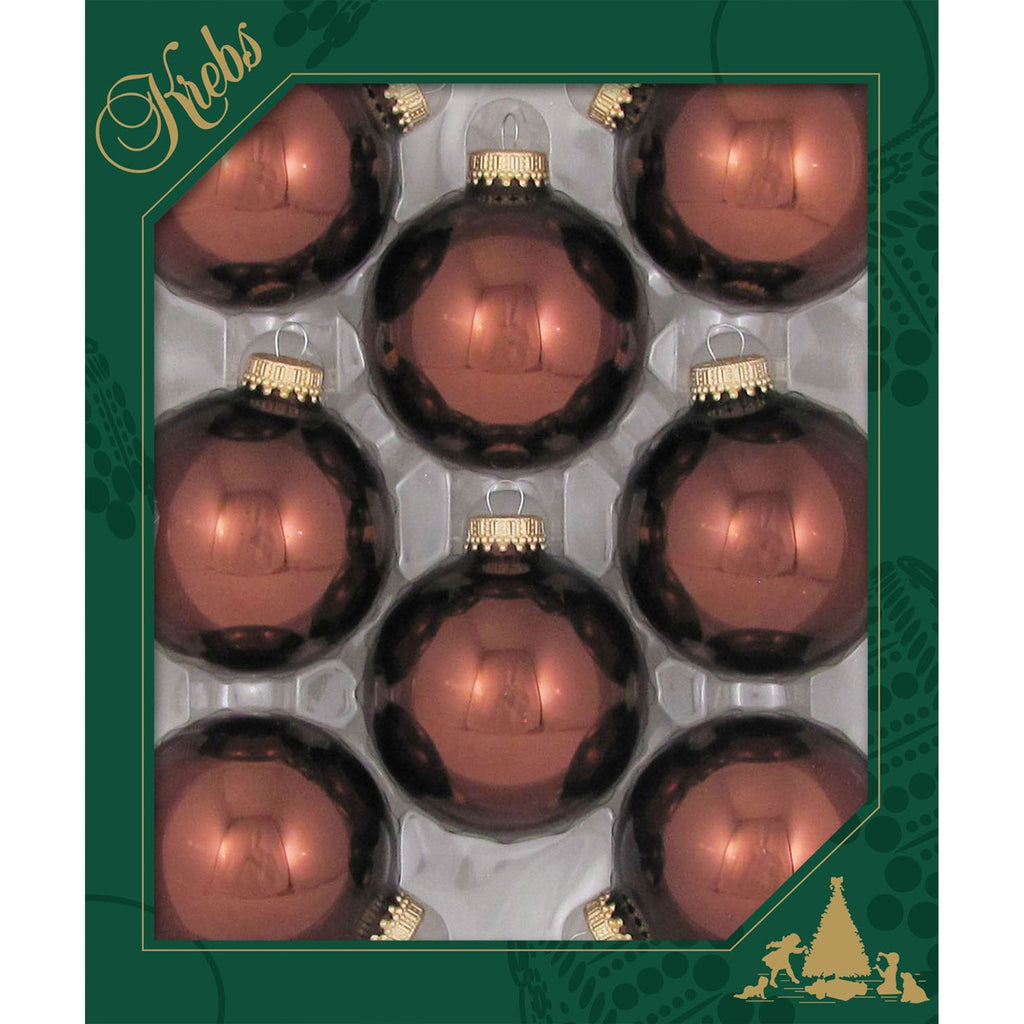 Christmas By Krebs 2 5/8" (67mm) Seamless Glass Ornament [8 Pieces], Decorated Designer Heirloom (Shiny Friar Brown)