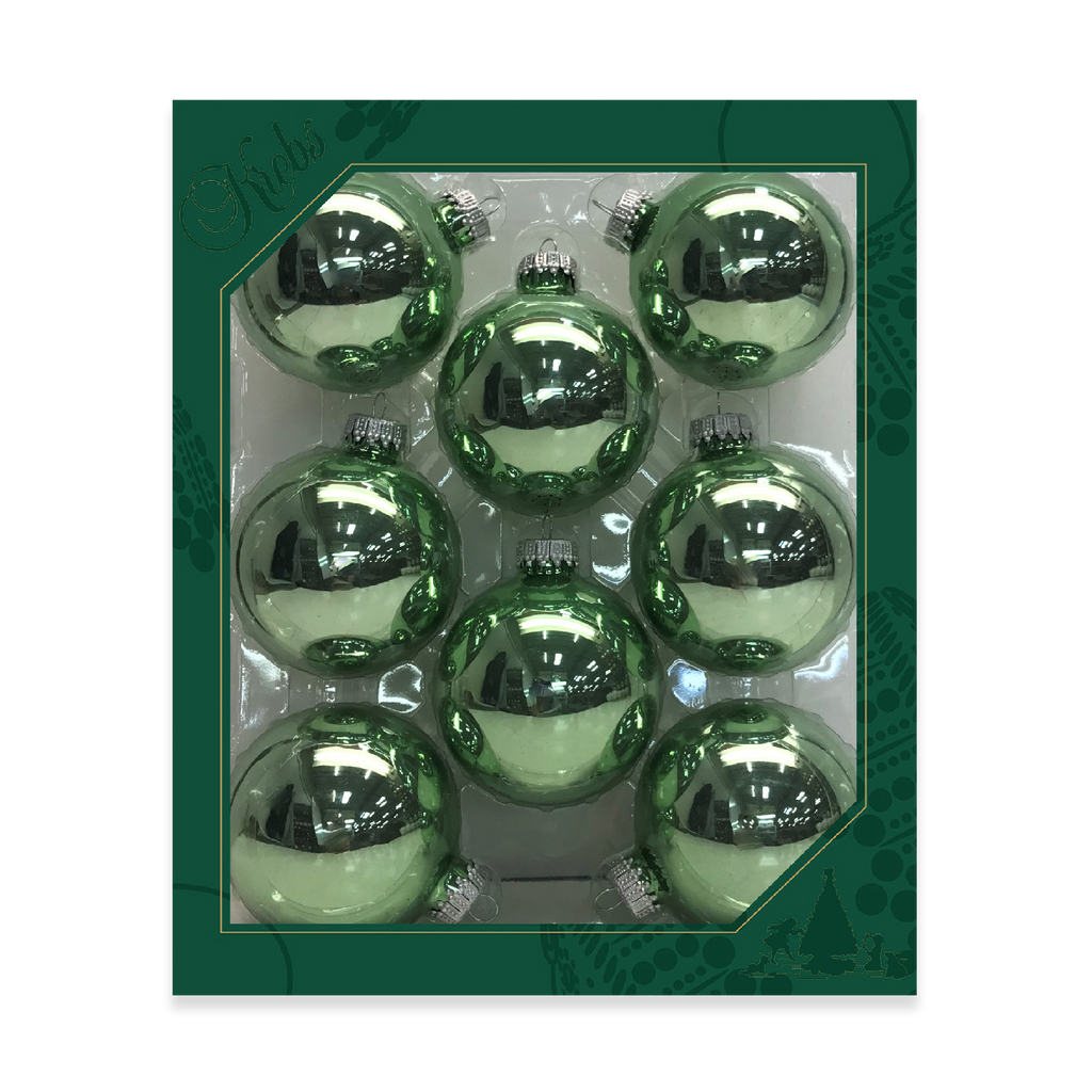 Christmas By Krebs 2 5/8" (67mm) Seamless Glass Ornament [8 Pieces], Decorated Designer Heirloom (Eucalyptus Shiny Green)