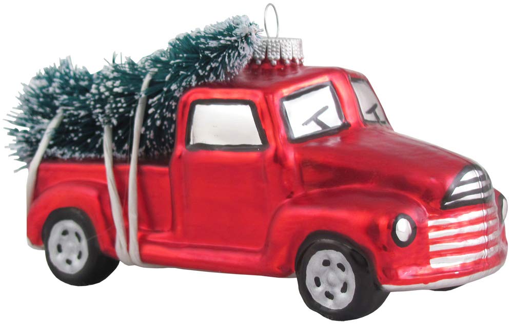 Krebs Designer Glass Vintage Pickup with Tree Figurine Christmas Holiday Ornament, 3 1/4" (80mm)