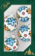 Glass Christmas Tree Ornaments - 67mm/2.63" [4 Pieces] Decorated Balls from Christmas by Krebs Seamless Hanging Holiday Decor (Porcelain White with Boho Flowers)