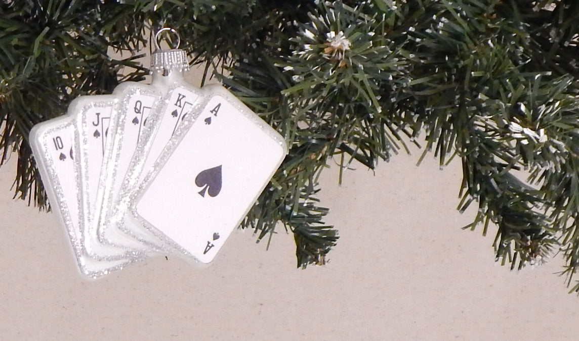 Christmas By Krebs Blown Glass  Collectible Tree Ornaments  (3.5" Royal Flush Playing Cards)