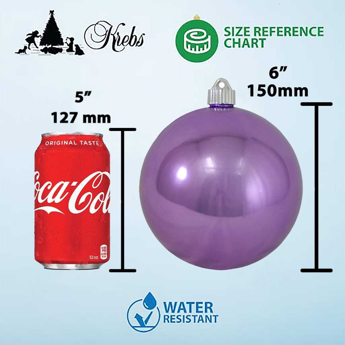 Christmas By Krebs Ornament, Commercial Shatterproof UV Resistant Plastic Christmas Ball Decoration (Ocean Blue, 6 inch (150mm))