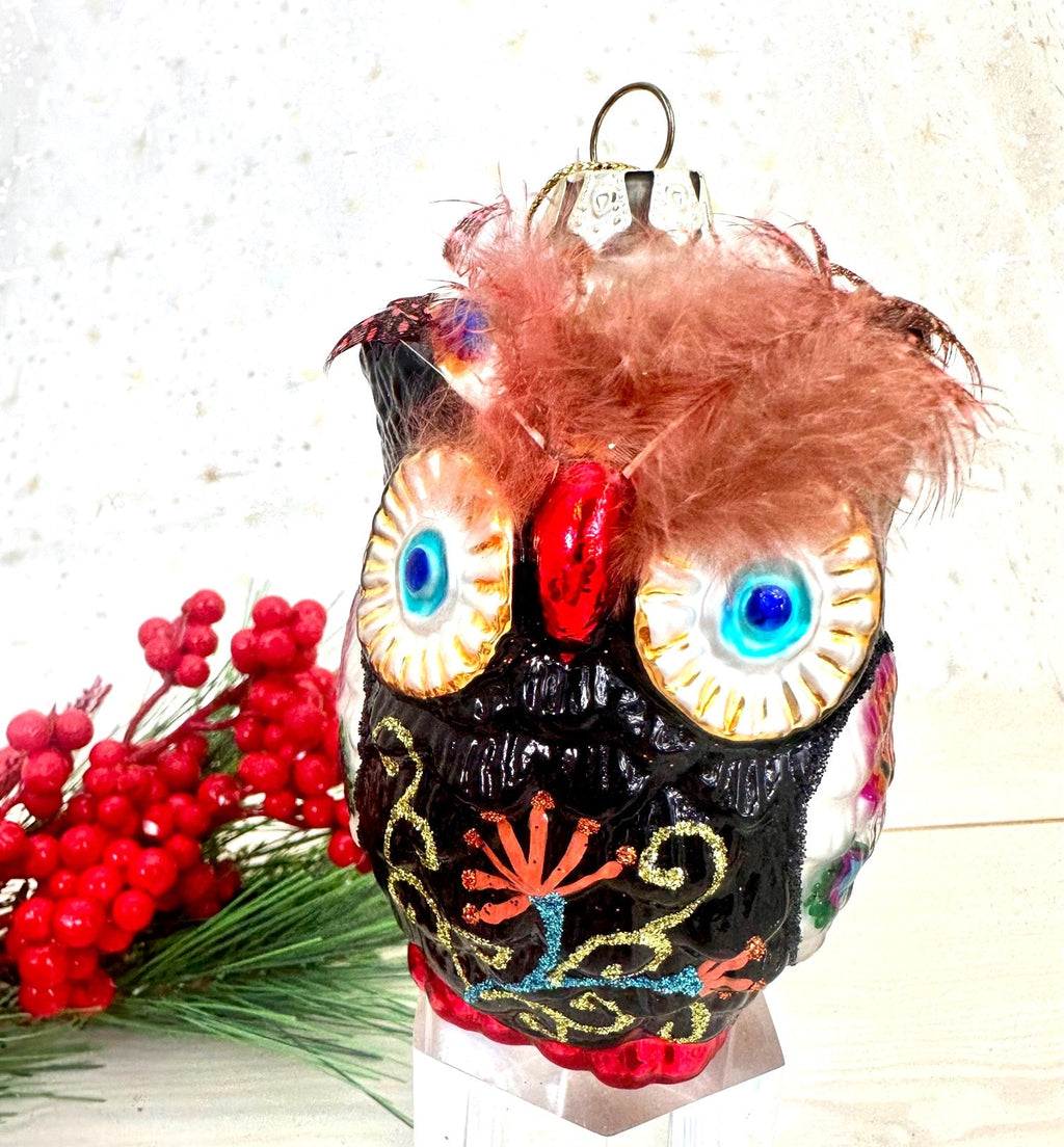 Christmas By Krebs Blown Glass  Collectible Tree Ornaments  (3 3/4" Boho Owl)