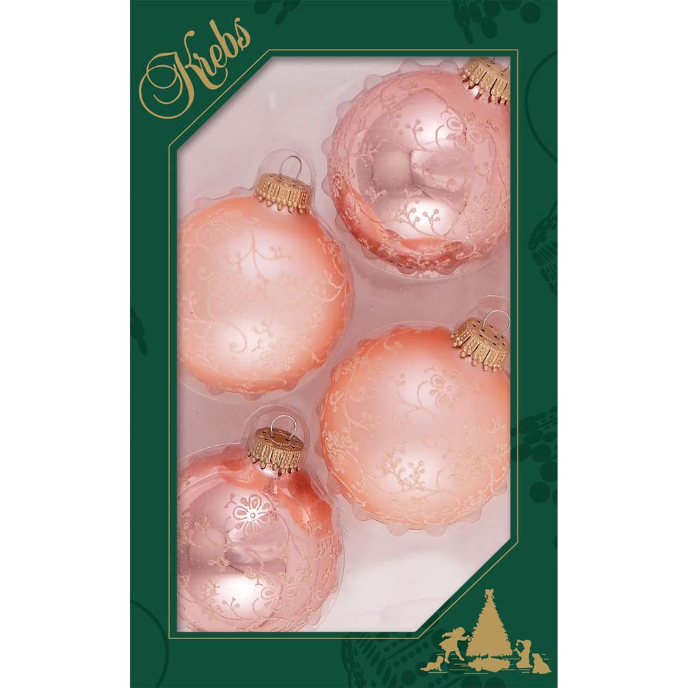 Glass Christmas Tree Ornaments - 67mm/2.63" [4 Pieces] Decorated Balls from Christmas by Krebs Seamless Hanging Holiday Decor