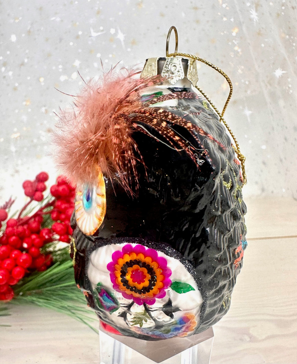 Christmas By Krebs Blown Glass  Collectible Tree Ornaments  (3 3/4" Boho Owl)
