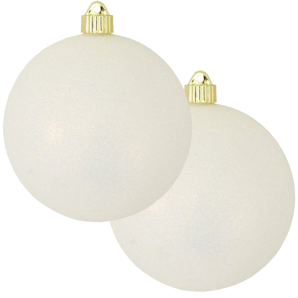 Christmas By Krebs 6" (150mm) Snowball White Glitter [2 Pieces] Solid Commercial Grade Indoor and Outdoor Shatterproof Plastic, Water Resistant Ball Ornament Decorations