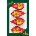 Brilliant Red Velvet 4" Drop Shapes with Gold Reflectors and Gold Crown Caps (4)