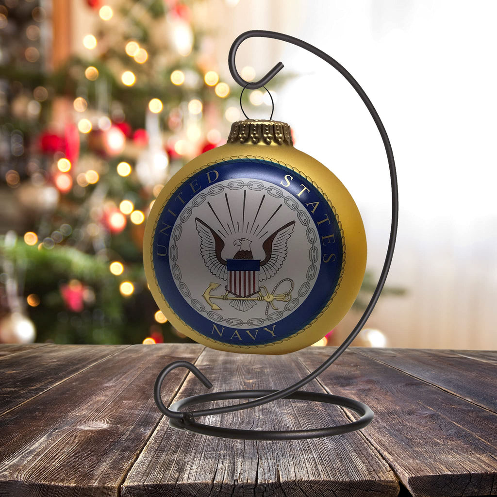 Christmas Tree Ornaments Made in the USA - 80mm / 3.25" Decorated Collectible Glass Balls from Christmas by Krebs - Handmade Hanging Holiday Decoration for Trees (USN with Established Date)