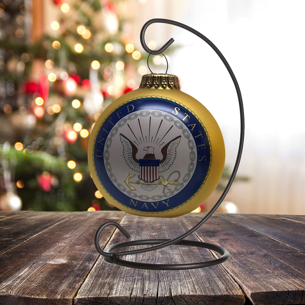Christmas Tree Ornaments Made in the USA - 80mm / 3.25" Decorated Collectible Glass Balls from Christmas by Krebs - Handmade Hanging Holiday Decoration for Trees (USN with Established Date)