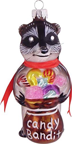 Christmas By Krebs Blown Glass  Collectible Tree Ornaments  (4" Bandit Raccoon)