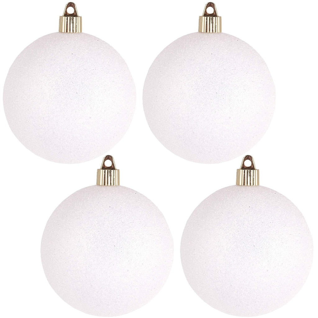 Christmas By Krebs 4" (100mm) Snowball White Glitter [4 Pieces] Solid Commercial Grade Indoor and Outdoor Shatterproof Plastic, Water Resistant Ball Ornament Decorations