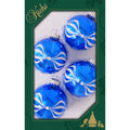 Glass Christmas Tree Ornaments - 67mm/2.63" [4 Pieces] Decorated Balls from Christmas by Krebs Seamless Hanging Holiday Decor (Classic Blue Shine with White Finial Ripples)