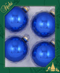 Glass Christmas Tree Ornaments - 80mm / 3.25" [4 Pieces] Designer Balls from Christmas By Krebs Seamless Hanging Holiday Decor (Victoria Blue Shine)